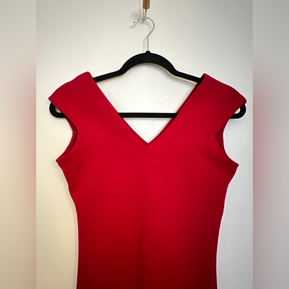 MANGO red ribbed bodycon knee length dress - Picture 3 of 4